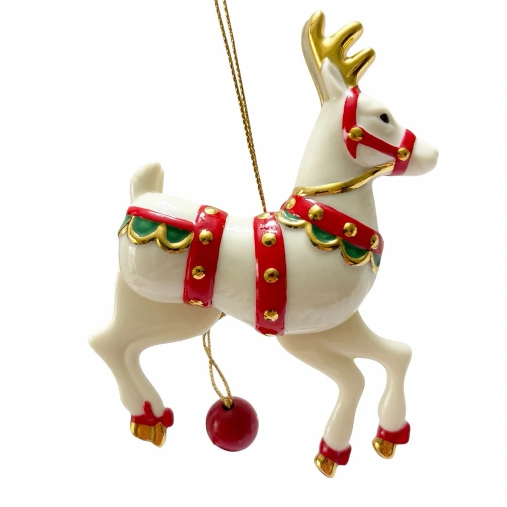 Lenox | Vintage Porcelain Reindeer Pull String Christmas Ornament